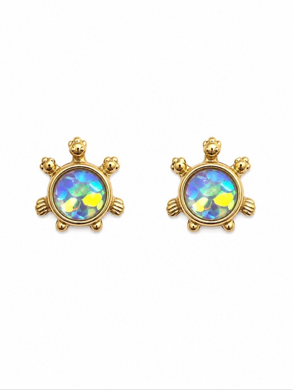 3/$30 Goldtone Irridescent Oil Spill Mermaid Turtle Post Earrings